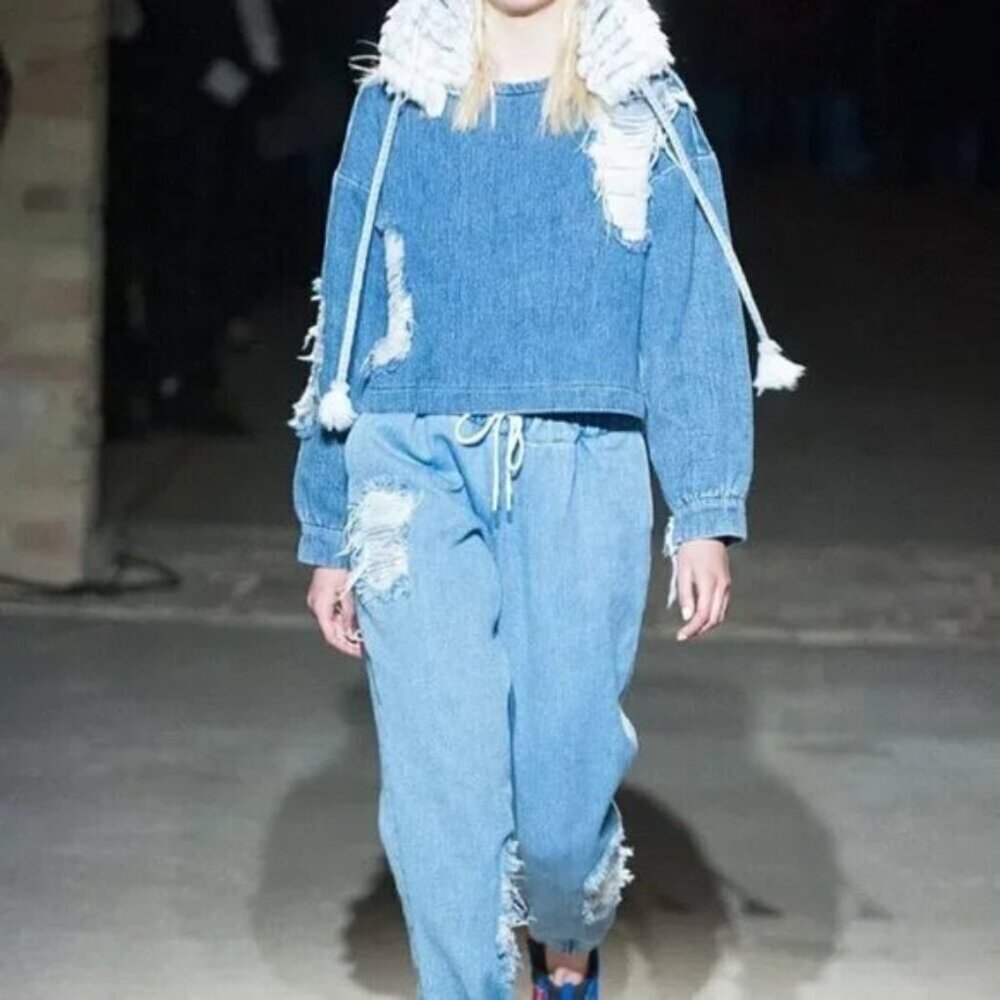 Ksenia Schnaider Fall 2018 Fashion Show Distressed Denim Top